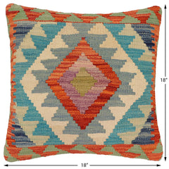 handmade Traditional Pillow Rust Blue Hand-Woven SQUARE 100% WOOL Hand woven turkish pillow2 x 2