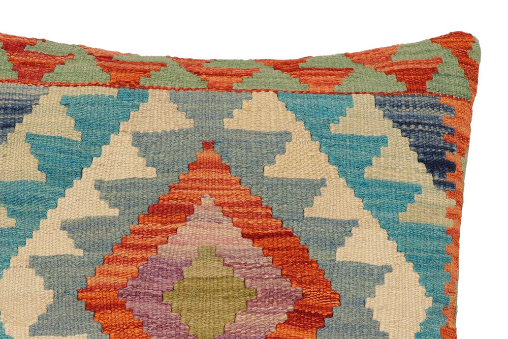 handmade Traditional Pillow Rust Blue Hand-Woven SQUARE 100% WOOL Hand woven turkish pillow2 x 2