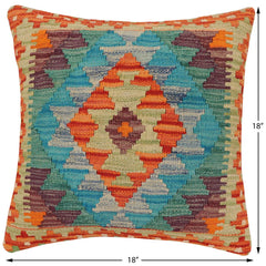 handmade Traditional Pillow Rust Blue Hand-Woven SQUARE 100% WOOL Hand woven turkish pillow2 x 2