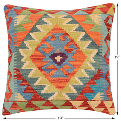 handmade Traditional Pillow Rust Blue Hand-Woven SQUARE 100% WOOL  Hand woven turkish pillow  2 x 2