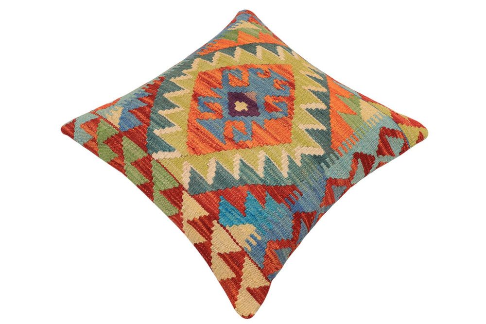 handmade Traditional Pillow Rust Blue Hand-Woven SQUARE 100% WOOL  Hand woven turkish pillow  2 x 2