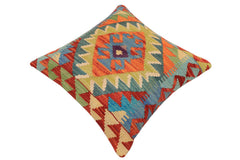 handmade Traditional Pillow Rust Blue Hand-Woven SQUARE 100% WOOL  Hand woven turkish pillow  2 x 2