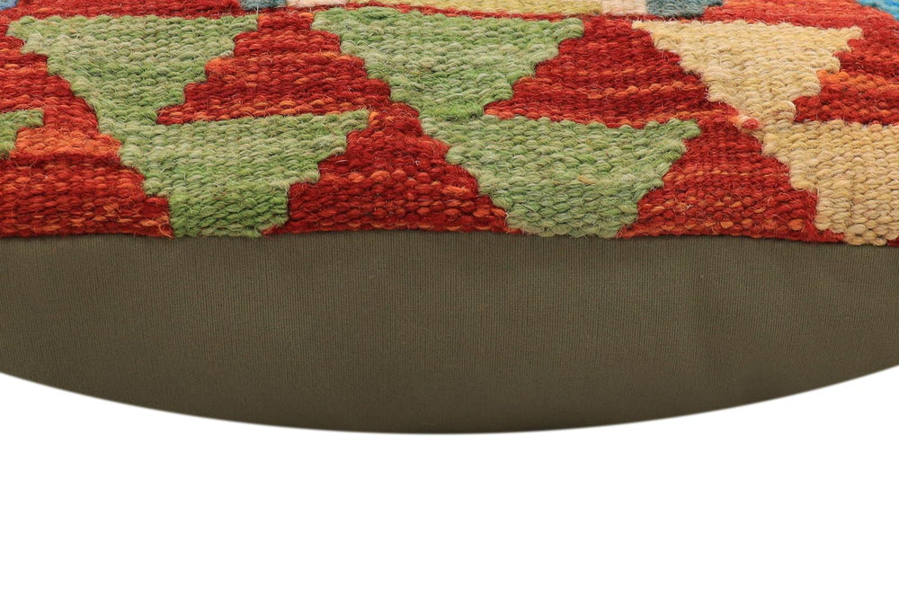 handmade Traditional Pillow Rust Blue Hand-Woven SQUARE 100% WOOL  Hand woven turkish pillow  2 x 2