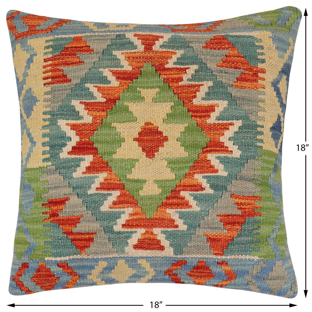 handmade Traditional Pillow Rust Blue Hand-Woven SQUARE 100% WOOL Hand woven turkish pillow2 x 2