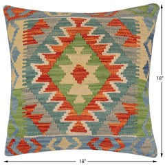 handmade Traditional Pillow Rust Blue Hand-Woven SQUARE 100% WOOL Hand woven turkish pillow2 x 2