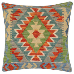 handmade Traditional Pillow Rust Blue Hand-Woven SQUARE 100% WOOL Hand woven turkish pillow2 x 2