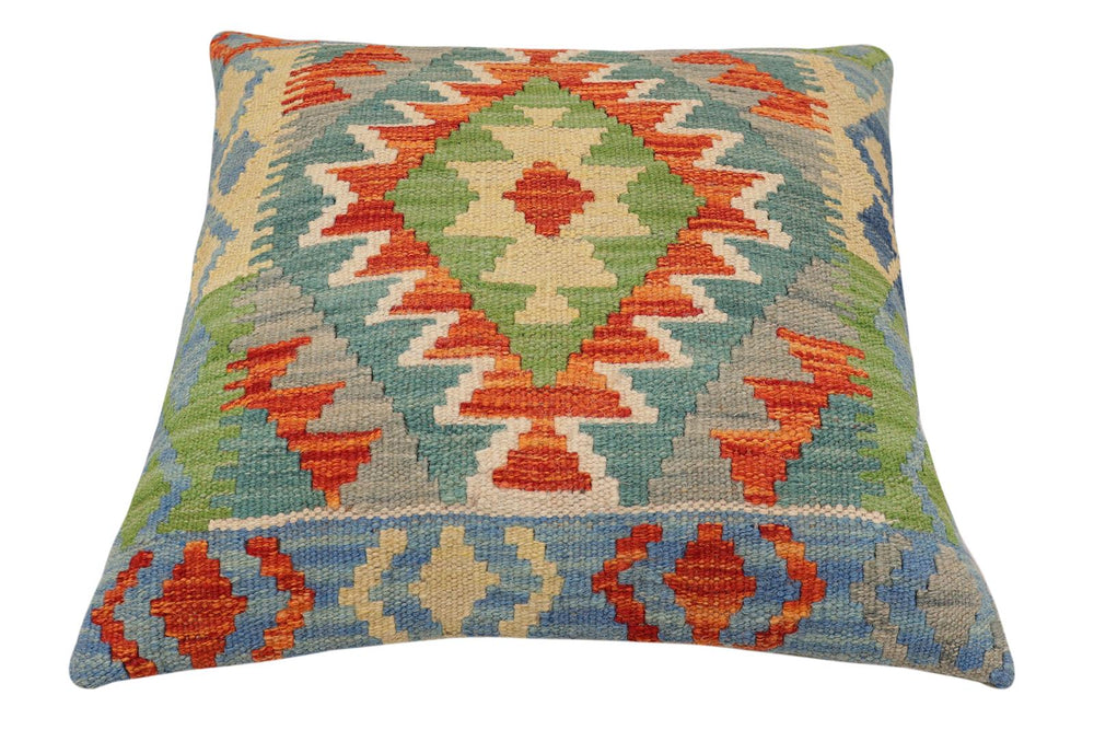 handmade Traditional Pillow Rust Blue Hand-Woven SQUARE 100% WOOL Hand woven turkish pillow2 x 2