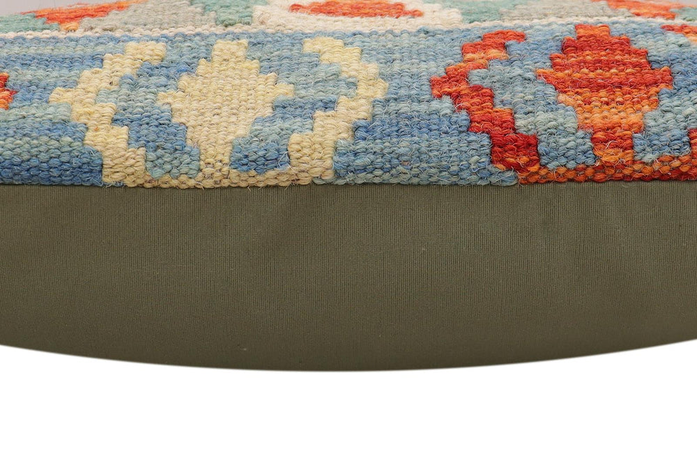 handmade Traditional Pillow Rust Blue Hand-Woven SQUARE 100% WOOL Hand woven turkish pillow2 x 2