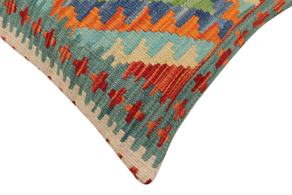 handmade Traditional Pillow Rust Blue Hand-Woven SQUARE 100% WOOL  Hand woven turkish pillow  2 x 2