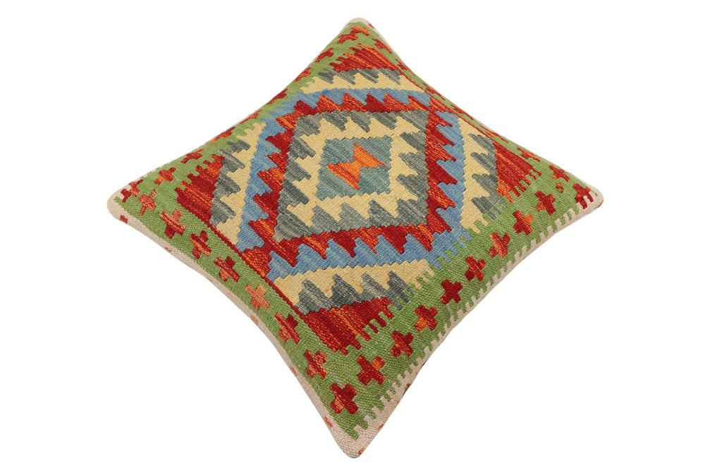 handmade Traditional Pillow Rust Blue Hand-Woven SQUARE 100% WOOL Hand woven turkish pillow2 x 2