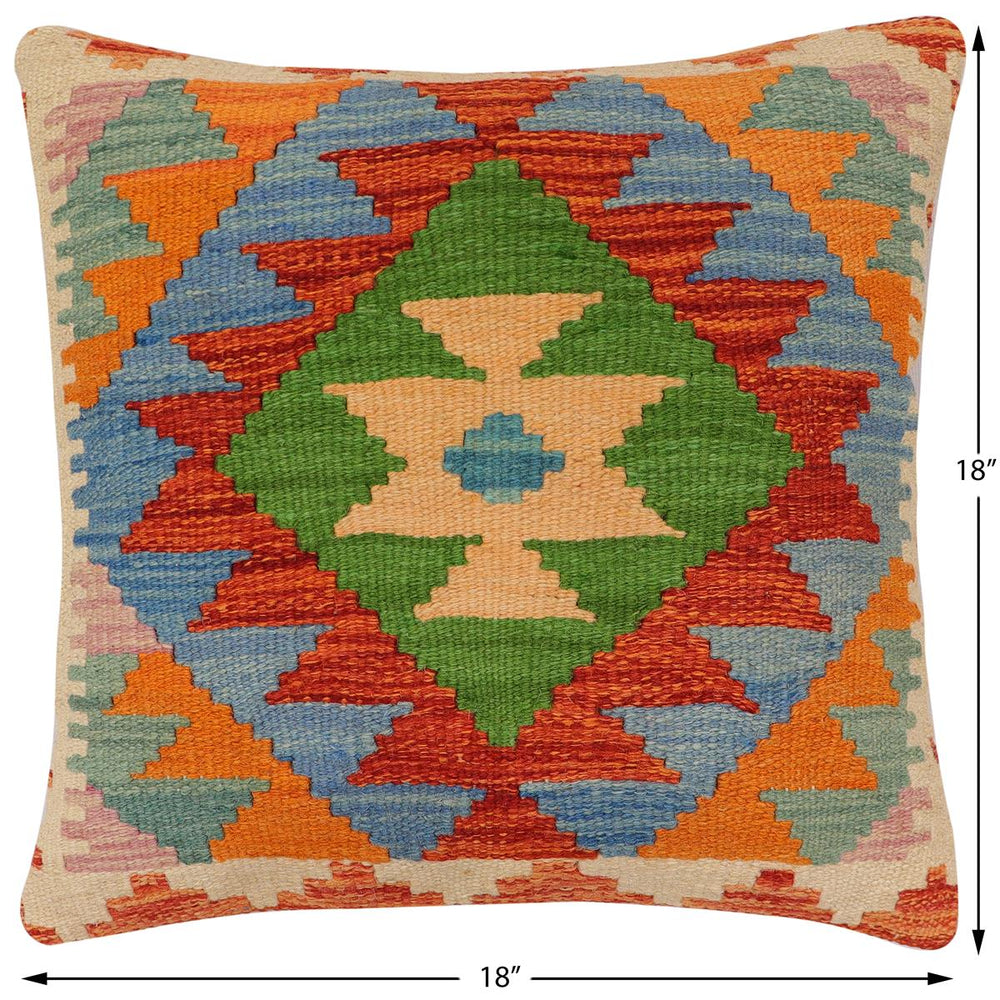 handmade Traditional Pillow Rust Blue Hand-Woven SQUARE 100% WOOL Hand woven turkish pillow2 x 2