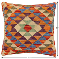 handmade Traditional Pillow Rust Blue Hand-Woven SQUARE 100% WOOL  Hand woven turkish pillow  2 x 2