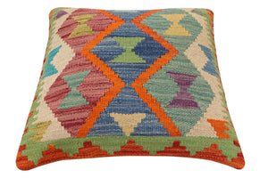 handmade Traditional Pillow Rust Blue Hand-Woven SQUARE 100% WOOL Hand woven turkish pillow2 x 2