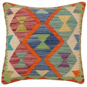 handmade Traditional Pillow Rust Blue Hand-Woven SQUARE 100% WOOL Hand woven turkish pillow2 x 2