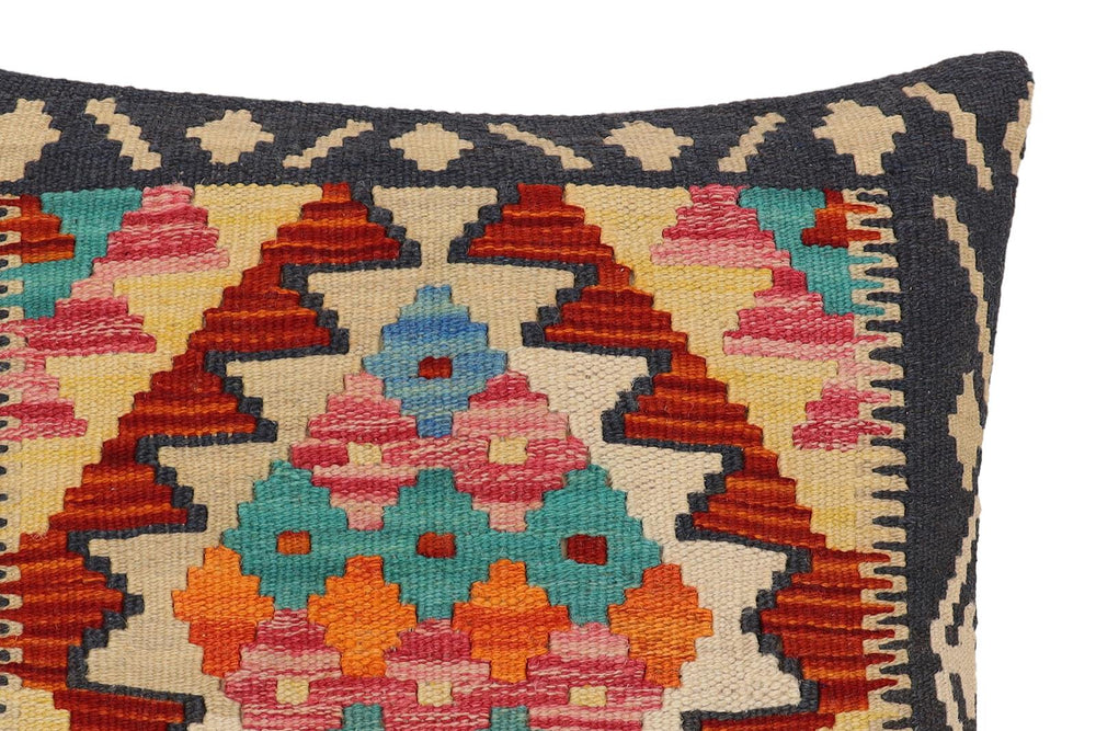 handmade Traditional Pillow Rust Blue Hand-Woven SQUARE 100% WOOL  Hand woven turkish pillow  PILLOW
