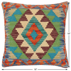 handmade Traditional Pillow Rust Blue Hand-Woven SQUARE 100% WOOL Hand woven turkish pillow2 x 2