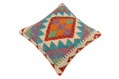 handmade Traditional Pillow Rust Blue Hand-Woven SQUARE 100% WOOL Hand woven turkish pillow2 x 2