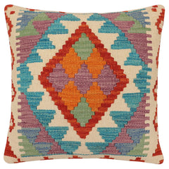 handmade Traditional Pillow Rust Blue Hand-Woven SQUARE 100% WOOL Hand woven turkish pillow2 x 2