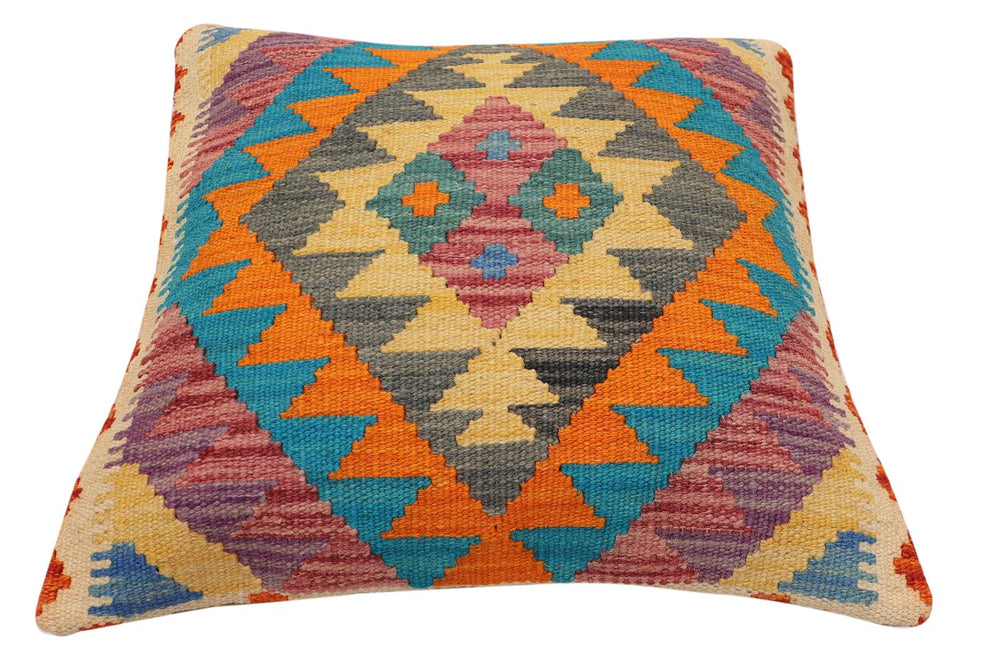 handmade Traditional Pillow Rust Blue Hand-Woven SQUARE 100% WOOL  Hand woven turkish pillow  PILLOW