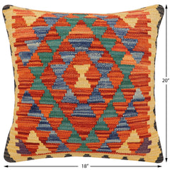 handmade Traditional Pillow Rust Blue Hand-Woven SQUARE 100% WOOL  Hand woven turkish pillow  2 x 2