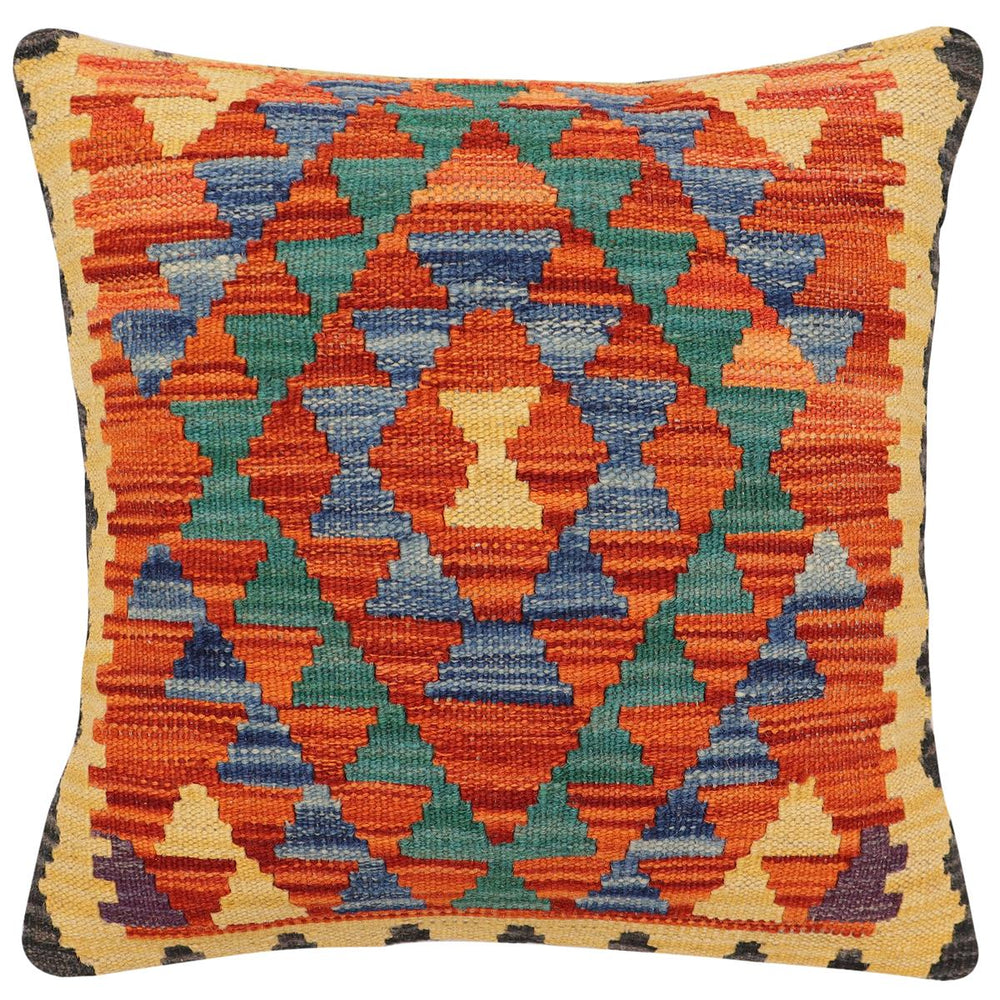 handmade Traditional Pillow Rust Blue Hand-Woven SQUARE 100% WOOL  Hand woven turkish pillow  2 x 2