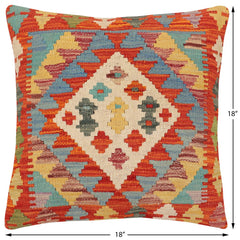 handmade Traditional Pillow Rust Blue Hand-Woven SQUARE 100% WOOL Hand woven turkish pillow2 x 2