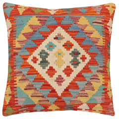 handmade Traditional Pillow Rust Blue Hand-Woven SQUARE 100% WOOL Hand woven turkish pillow2 x 2