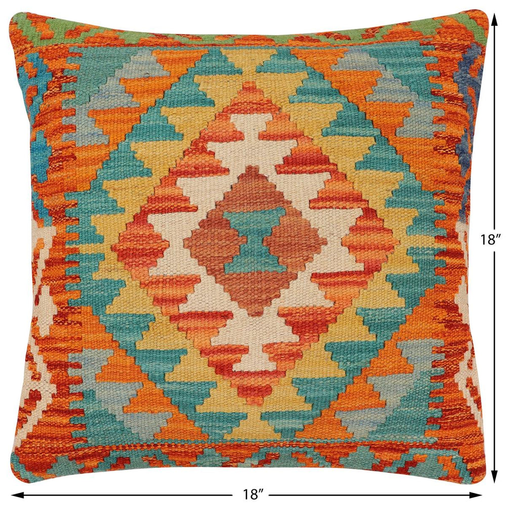 handmade Traditional Pillow Rust Blue Hand-Woven SQUARE 100% WOOL Hand woven turkish pillow2 x 2
