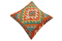 handmade Traditional Pillow Rust Blue Hand-Woven SQUARE 100% WOOL Hand woven turkish pillow2 x 2