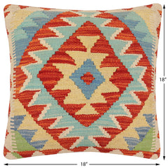 handmade Traditional Pillow Rust Blue Hand-Woven SQUARE 100% WOOL Hand woven turkish pillow2 x 2