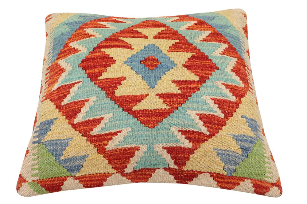 handmade Traditional Pillow Rust Blue Hand-Woven SQUARE 100% WOOL Hand woven turkish pillow2 x 2