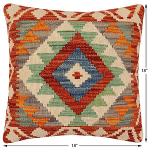 handmade Traditional Pillow Rust Blue Hand-Woven SQUARE 100% WOOL Hand woven turkish pillow2 x 2
