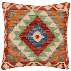 handmade Traditional Pillow Rust Blue Hand-Woven SQUARE 100% WOOL Hand woven turkish pillow2 x 2