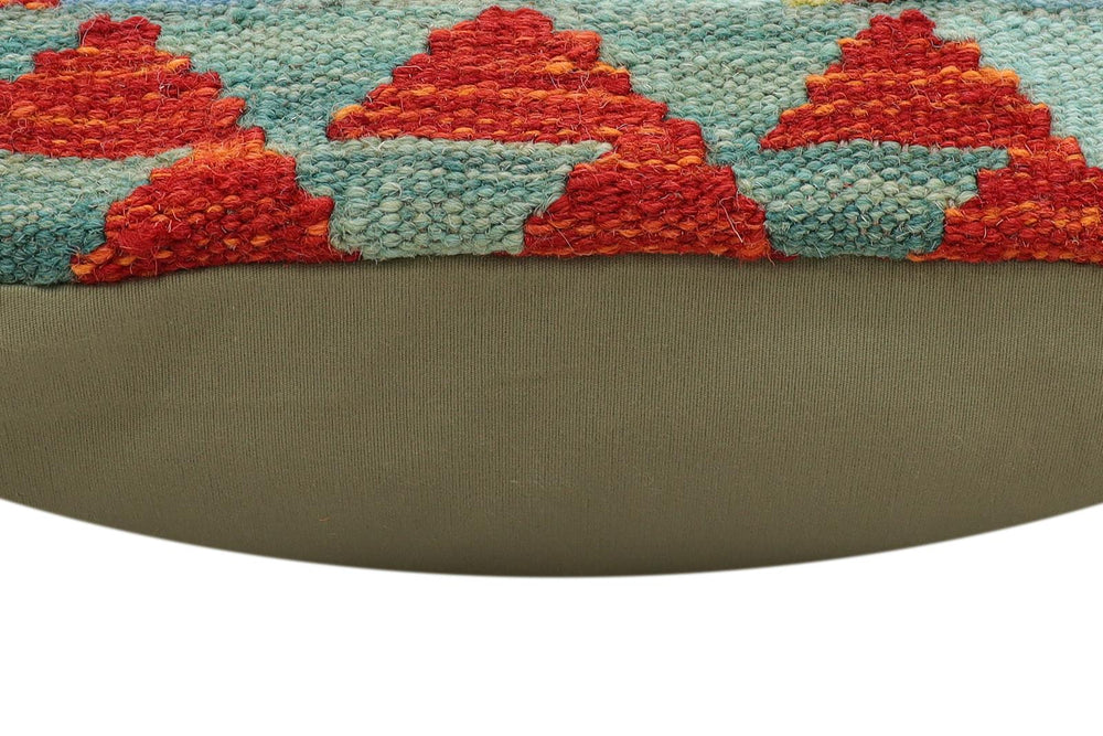handmade Traditional Pillow Rust Blue Hand-Woven SQUARE 100% WOOL  Hand woven turkish pillow  2 x 2