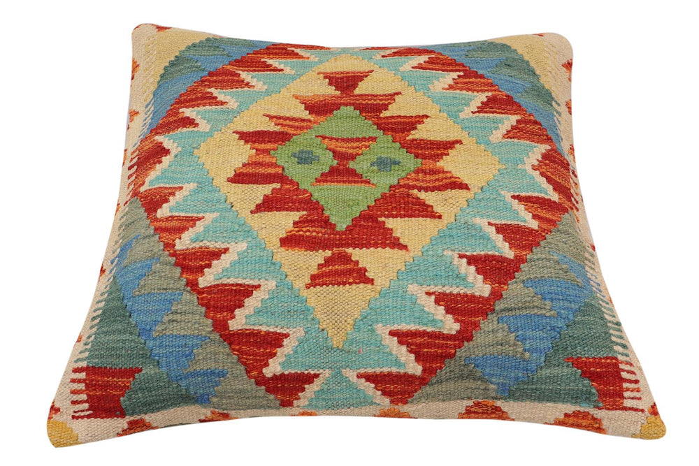 handmade Traditional Pillow Rust Blue Hand-Woven SQUARE 100% WOOL  Hand woven turkish pillow  PILLOW