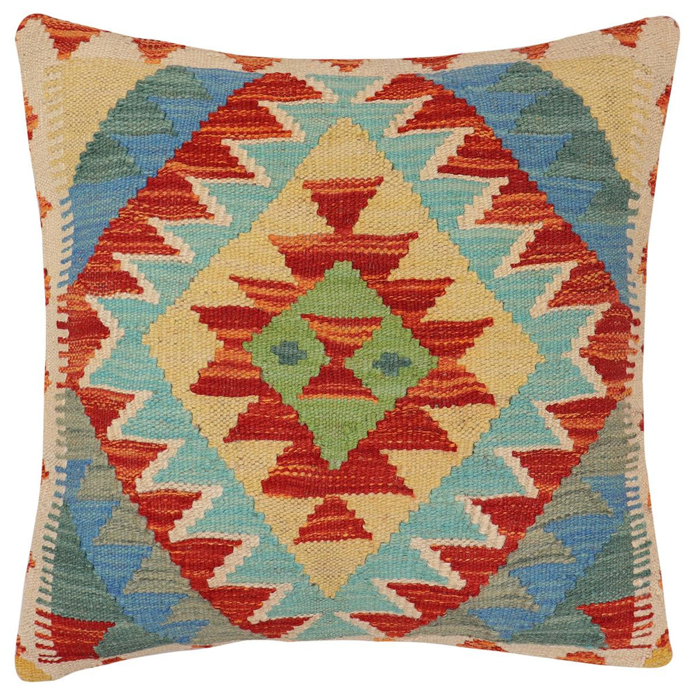 handmade Traditional Pillow Rust Blue Hand-Woven SQUARE 100% WOOL  Hand woven turkish pillow  PILLOW