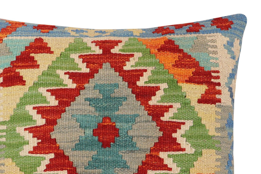 handmade Traditional Pillow Rust Blue Hand-Woven SQUARE 100% WOOL Hand woven turkish pillow2 x 2