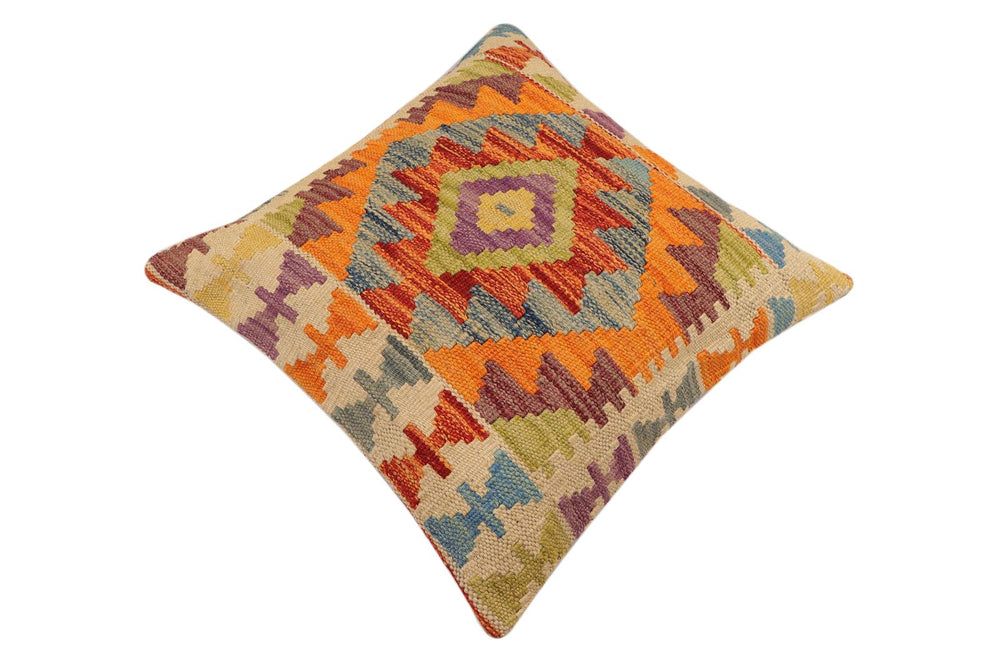 handmade Traditional Pillow Rust Blue Hand-Woven SQUARE 100% WOOL Hand woven turkish pillow2 x 2
