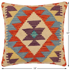 handmade Traditional Pillow Rust Blue Hand-Woven SQUARE 100% WOOL  Hand woven turkish pillow  2 x 2