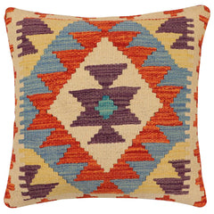 handmade Traditional Pillow Rust Blue Hand-Woven SQUARE 100% WOOL  Hand woven turkish pillow  2 x 2
