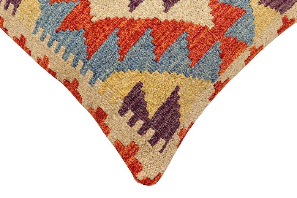 handmade Traditional Pillow Rust Blue Hand-Woven SQUARE 100% WOOL  Hand woven turkish pillow  2 x 2